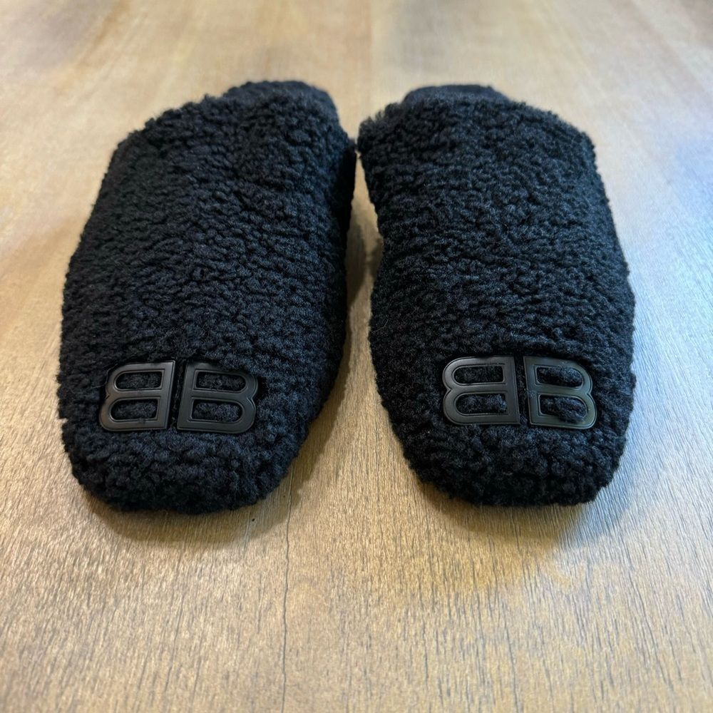 Balenciaga Men's Faux Shearling Slip On Mules Black EU Size 41 Unisex - Picture 7 of 14